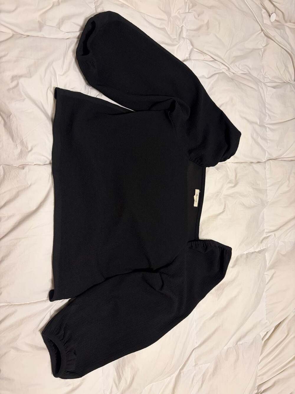 Madewell Cottagecore Dark Academia Crepe Square-Neck Puff-Sleeve Top Size L